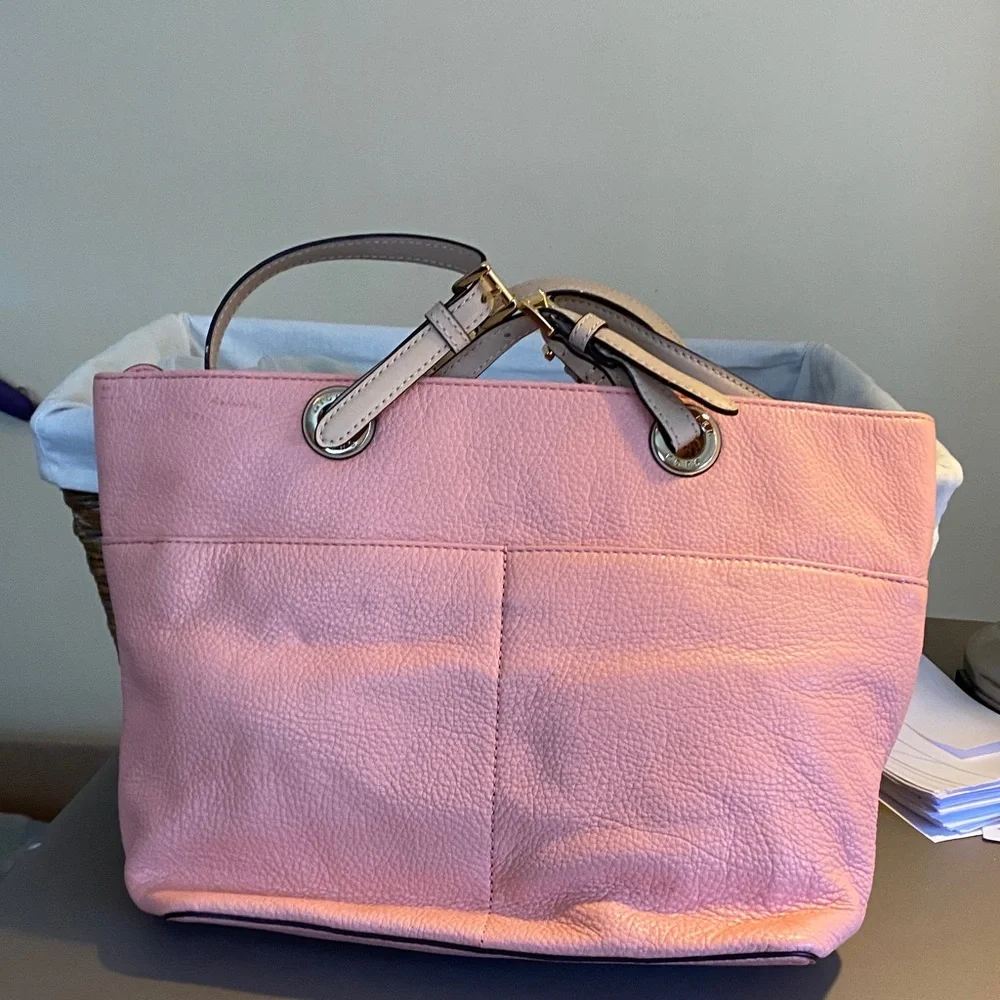 Michael Kors Pink Pebbled Leather Tote with Neutral Handles - Picture 2 of 4